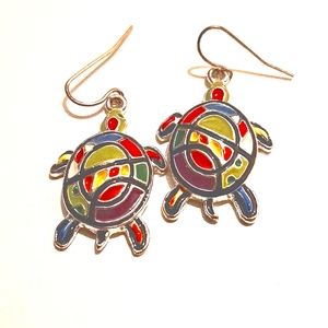 Enamel Painted Turtle Earrings